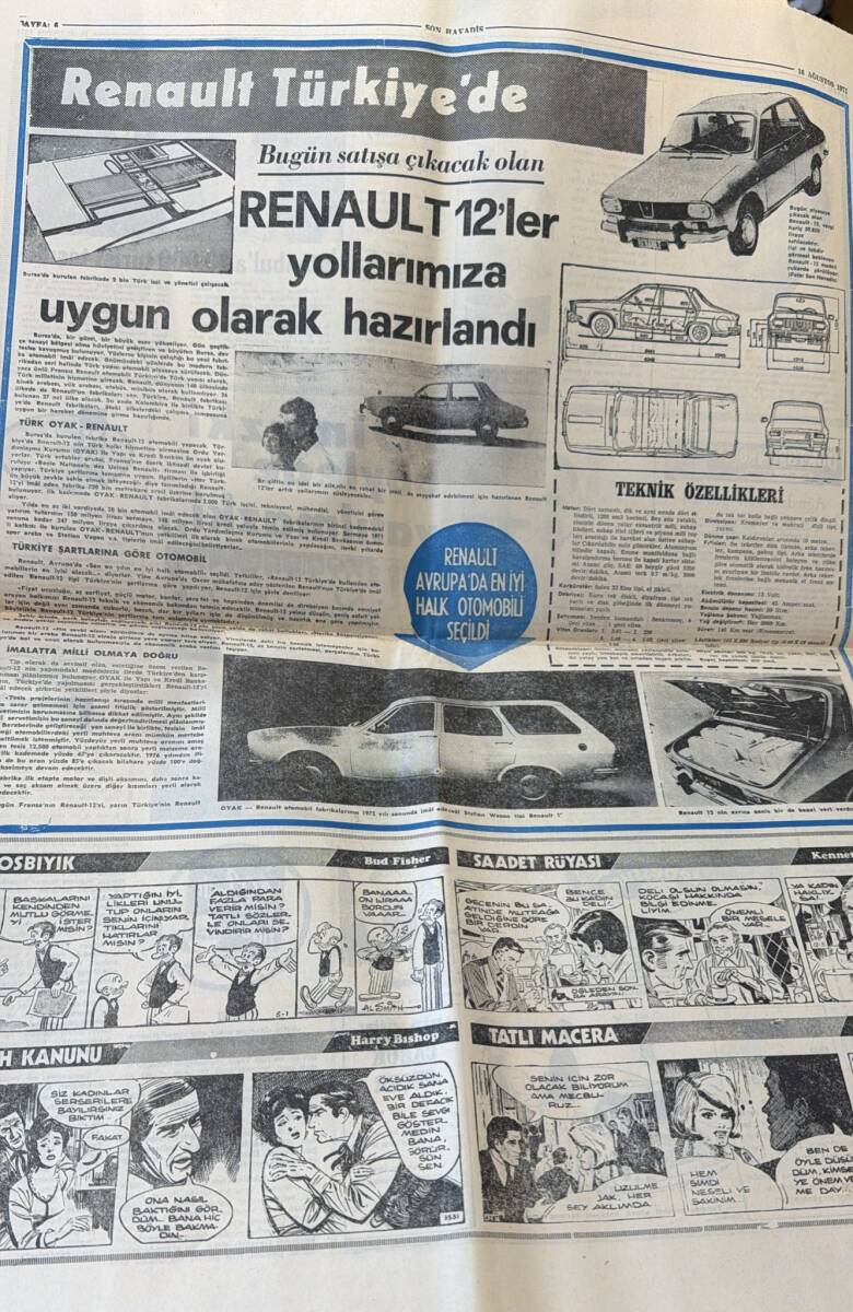 Son Havadis Gazetesi 16 Ağustos 1971 - Renault-12 Bugün Piyasaya Çıkıyor - Türkiye'nin En Büyük 100 Firması Açıklandı GZ158775 - 2