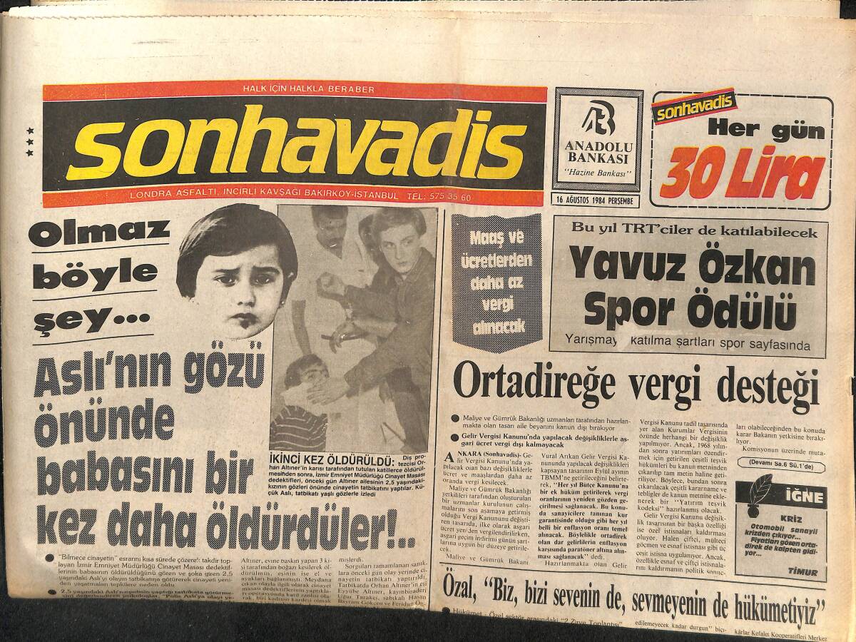 Son Havadis Gazetesi 16 Ağustos 1984 - Shogun Şarkıcı Olacak - Eczacılarda Bayram Sevinci GZ141087 - 1