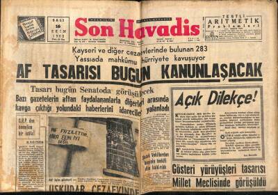 Son Havadis Gazetesi 16 Ekim 1962 - Üsküdar Cezaevinde Af Gösterisi Yapıldı GZ56454 - 1