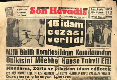 Son Havadis Gazetesi 16 Eylül 1961 - Milli Birlik Komitesi İdam Kararlarından Onikisini Müebbet Hapse Tahvil Etti GZ93485 - 1