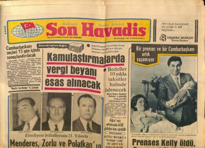 Son Havadis Gazetesi 16 Eylül 1982 - İsrail Batı Beyruta Girdi - Prenses Kelly Öldü , Cemayel Öldürüldü GZ124198 - 1