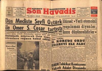 Son Havadis Gazetesi 16 Mayıs 1961 - Güney Korede Ordu Yönetimi Ele Aldı GZ56535 - 1