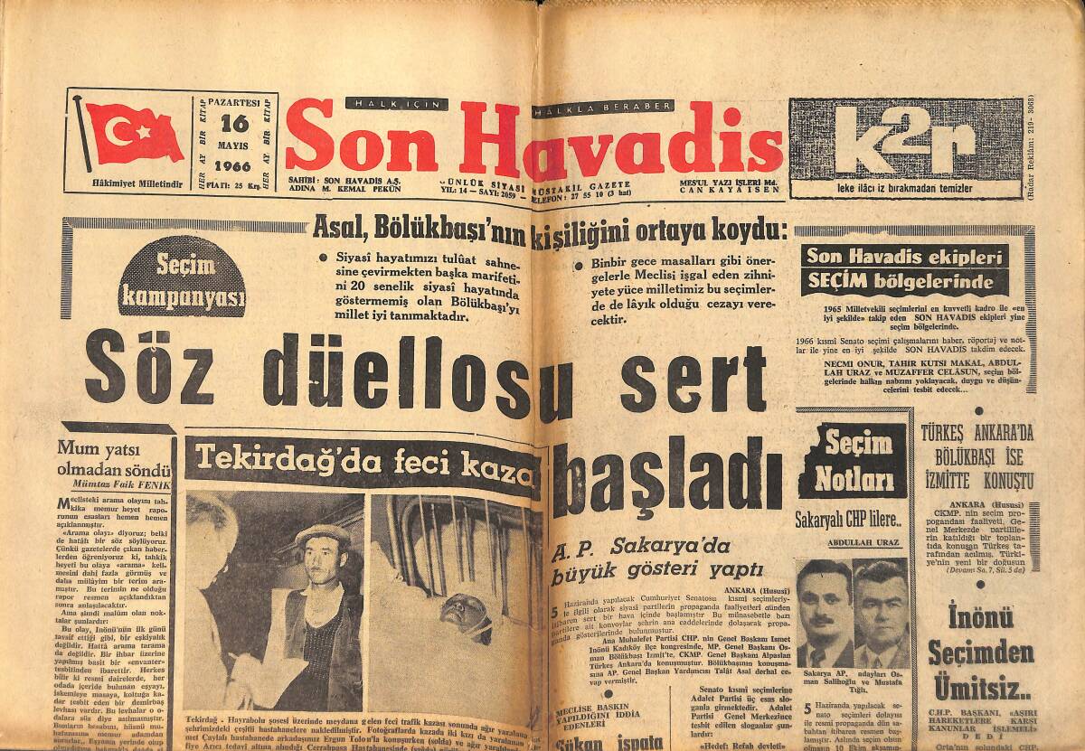 Son Havadis Gazetesi 16 Mayıs 1966 - Asal , Bölükbaşı'nın Kişiliğini Ortaya Koydu GZ158804 - 1