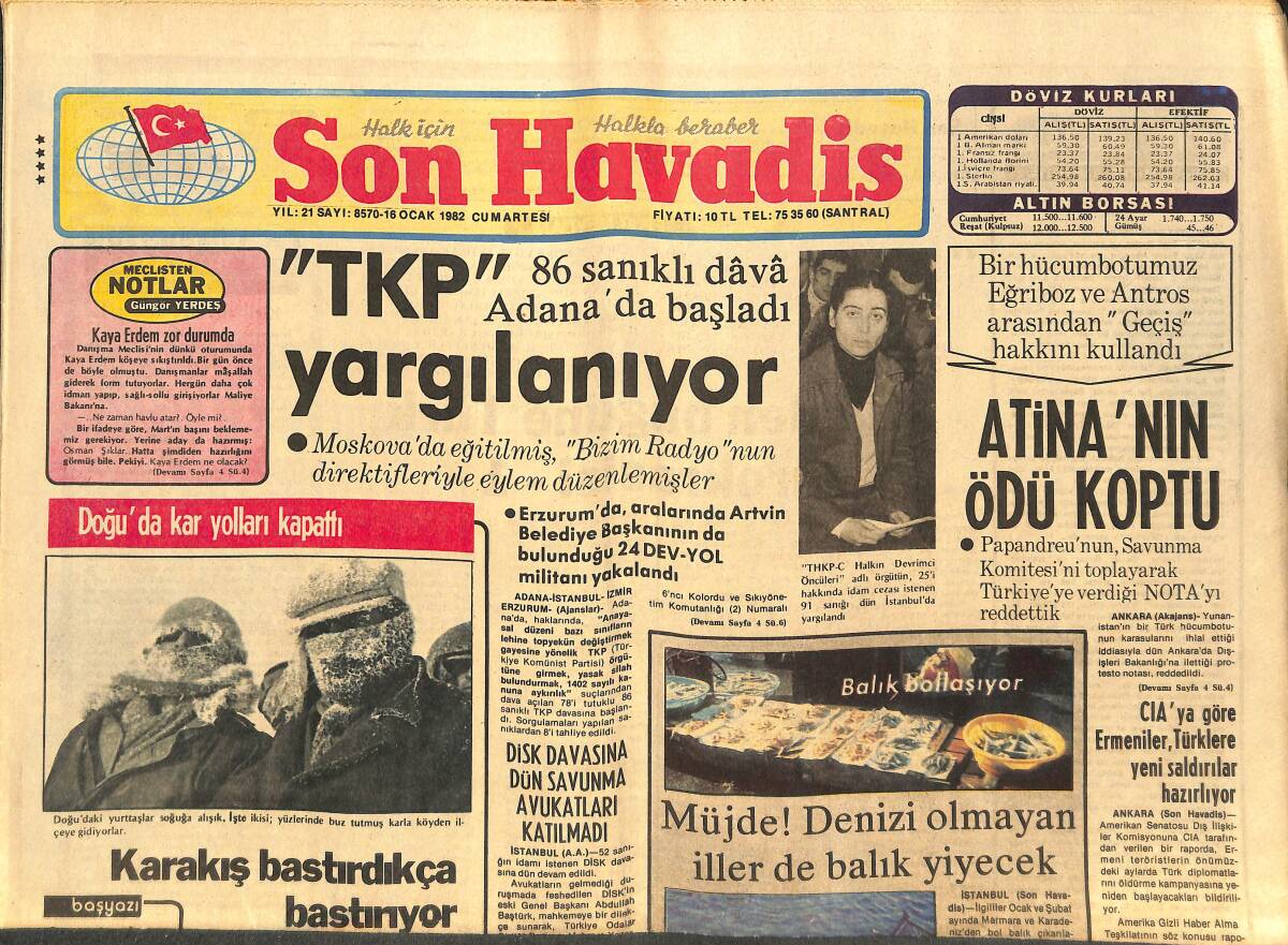 Son Havadis Gazetesi 16 Ocak 1982 - Müjde ! Denizi Olmayan İller de Balık Yiyecek - İsmet Nedim Almanya'da Doçent Oldu GZ142740 - 1