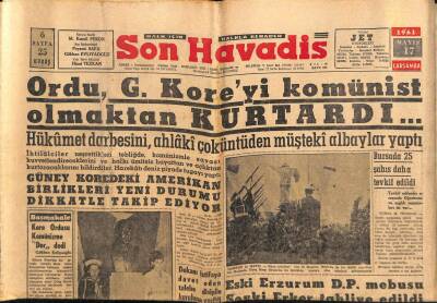Son Havadis Gazetesi 17 Mayıs 1961 - Ordu Güney Koreyi Komünist Olmaktan Kurtardı GZ56534 - 1