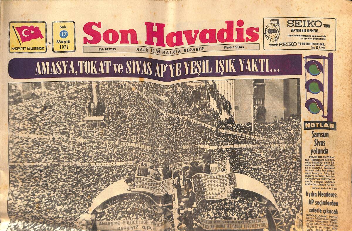 Son Havadis Gazetesi 17 Mayıs 1977 - Demirel : CHP Bir Çıkmaz Sokaktır - Bayern Münih İyice Çözüldü GZ134521 - 1