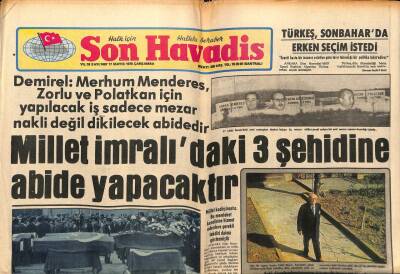 Son Havadis Gazetesi 17 Mayıs 1978 - Millet İmralıdaki Üç Şehidine Abide Yapacak GZ99067 - 1