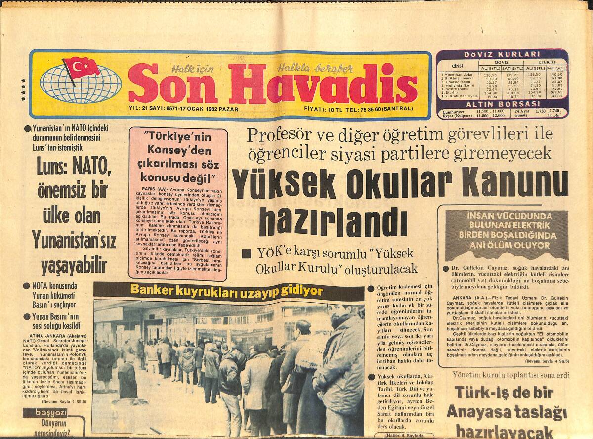 Son Havadis Gazetesi 17 Ocak 1982 - B.Trakya'da Türk Çocuklarına Zorla Yunanca Ders Okutuluyor - Yüksek Okullar Kanunu Hazırlandı GZ142741 - 1