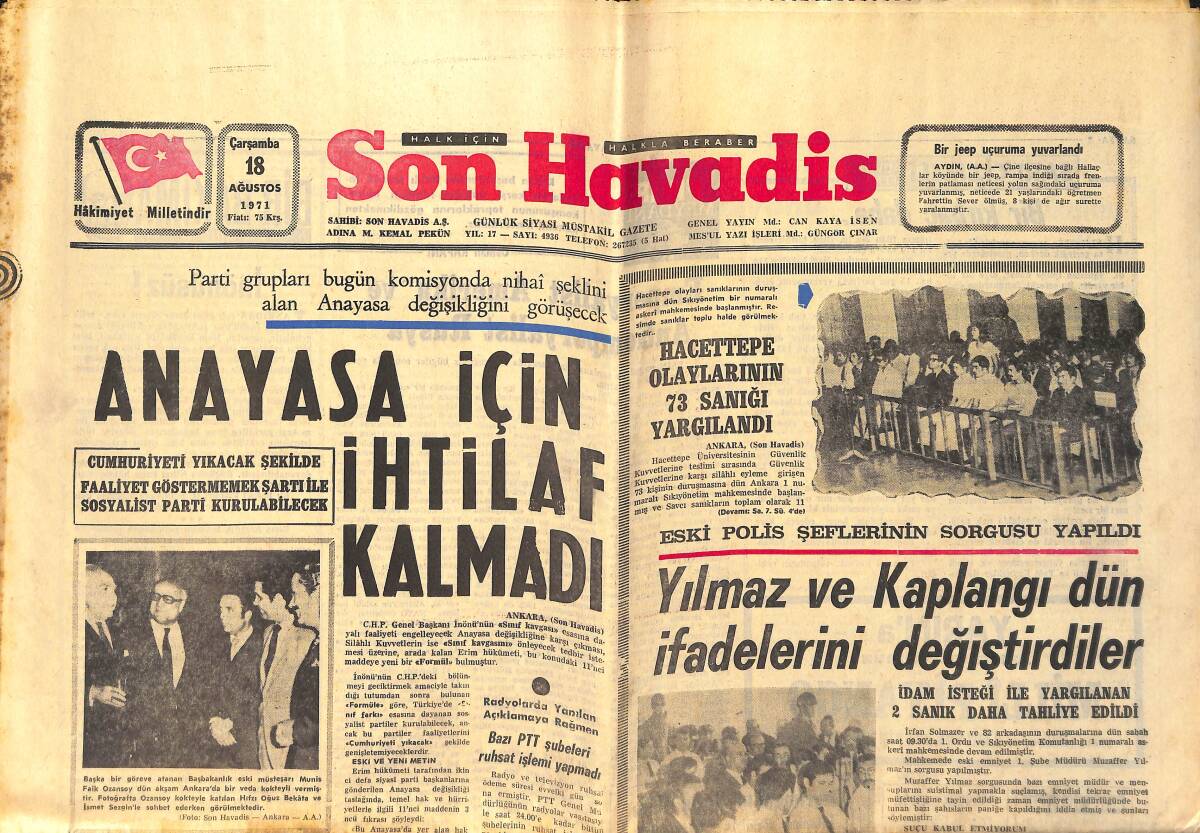 Son Havadis Gazetesi 18 Ağustos 1971 - Yufka Yürekli Sadri Alışık Afacan'ı Evlat Edindi GZ158806 - 1