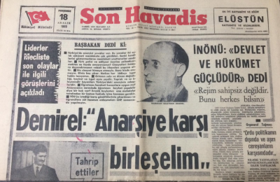 Son Havadis Gazetesi 18 Aralık 1969 - DemirelAnarşiye Karşı Birleşelim - GZ12116 - 2