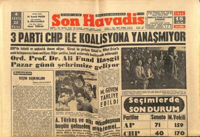 Son Havadis Gazetesi 18 Ekim 1961 - 3 Parti CHP İle Koalisyona Yanaşmıyor GZ74193 - 1