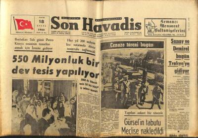 Son Havadis Gazetesi 18 Eylül 1966 - Gürselin Tabutu Meclise Nakledildi GZ80562 - 1