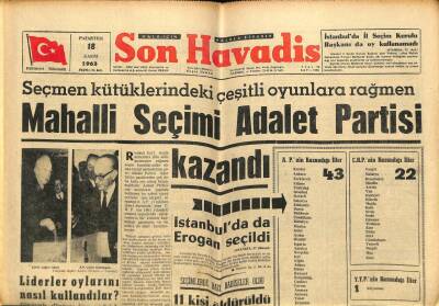 Son Havadis Gazetesi 18 Kasım 1963 - Mahalli Seçimi Adalet Partisi Kazandı GZ65340 - 1