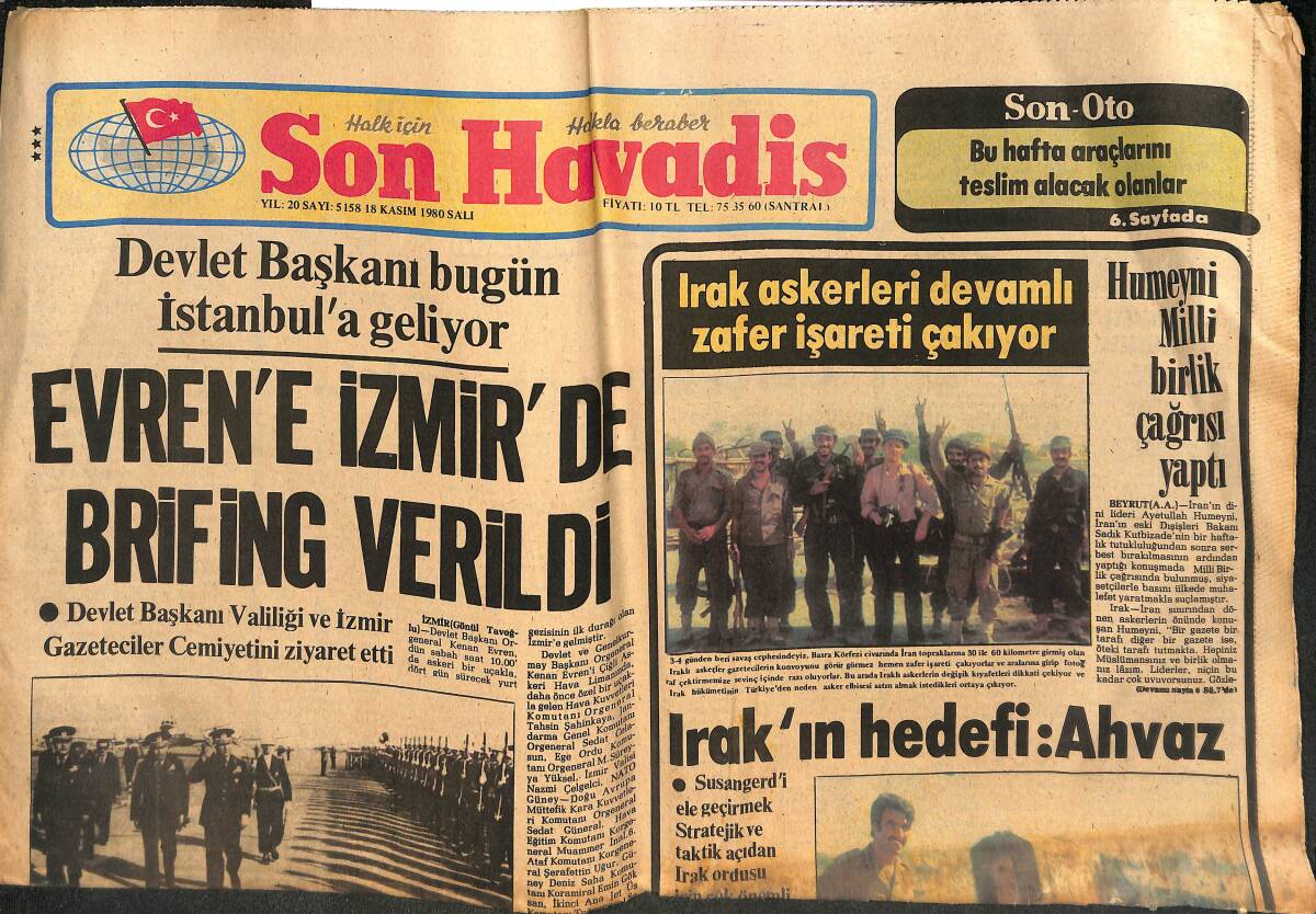 Son Havadis Gazetesi 18 Kasım 1980 - Evren'e İzmir'de Brifing Verildi - Yunan Tankerinin Çarptığı İtalyan Şilebi Ağır Hasar Gördü GZ134111 - 1