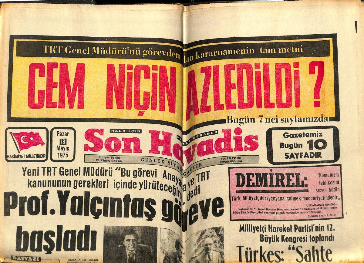Son Havadis Gazetesi 18 Mayıs 1975 - Türk-Yunan Görüşmeleri Romada Başladı - Prof. Yalçıntaş Göreve Başladı GZ143357 - 1