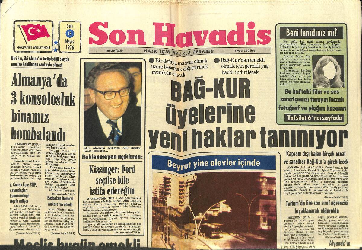 Son Havadis Gazetesi 18 Mayıs 1976 - Almanya'da 3 Konsolosluk Binamız Bombalandı - Ajda İle Macias İçin Senaryo Yazılıyor GZ142828 - 1
