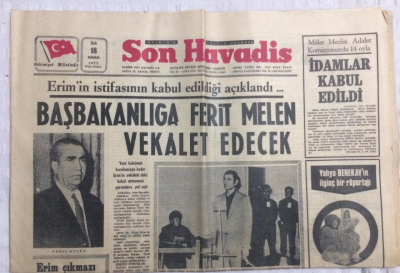 Son Havadis Gazetesi 18 Nisan 1972 - Erimin İstifasının Kabul Edildiği Açıklandı..Başkanlığa Ferit Melen Vekalet Edecek - GZ21296 - 1