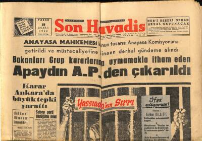 Son Havadis Gazetesi 18 Şubat 1962 - Türkeş Geriye Çağrılacak GZ80521 - 1