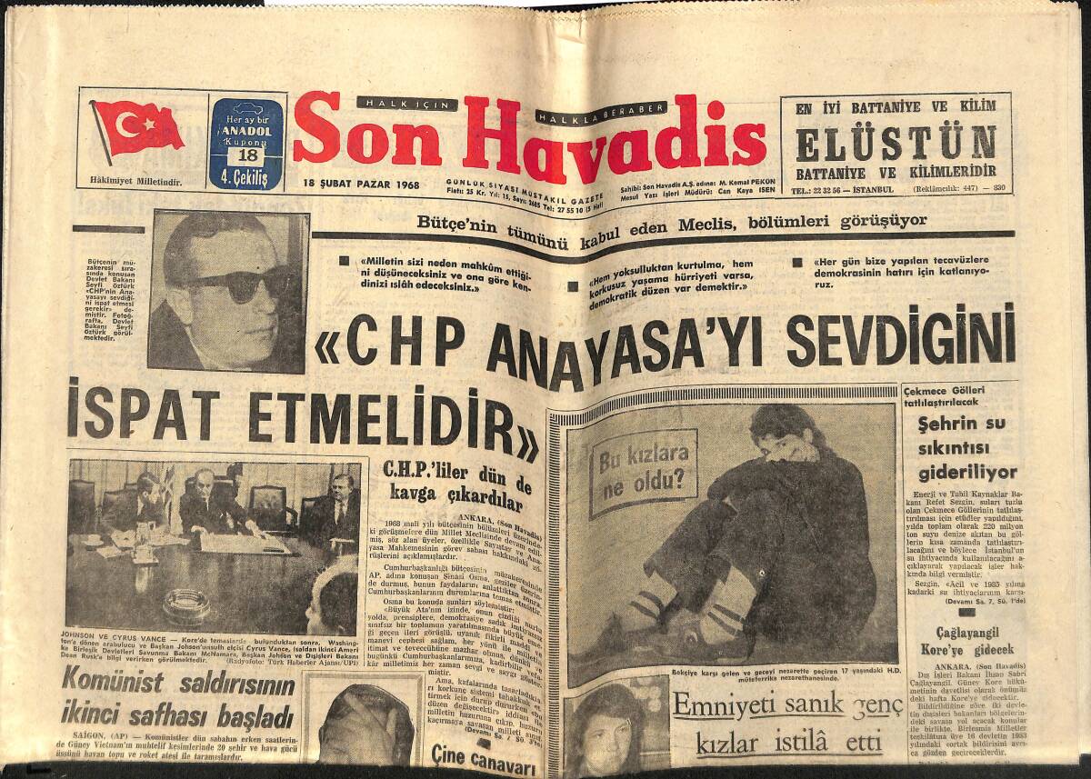 Son Havadis Gazetesi 18 Şubat 1968 - Ben Müslümanım Clay... - Tekel İşçileriyle Anlaşma İmzalanıyor GZ148800 - 1