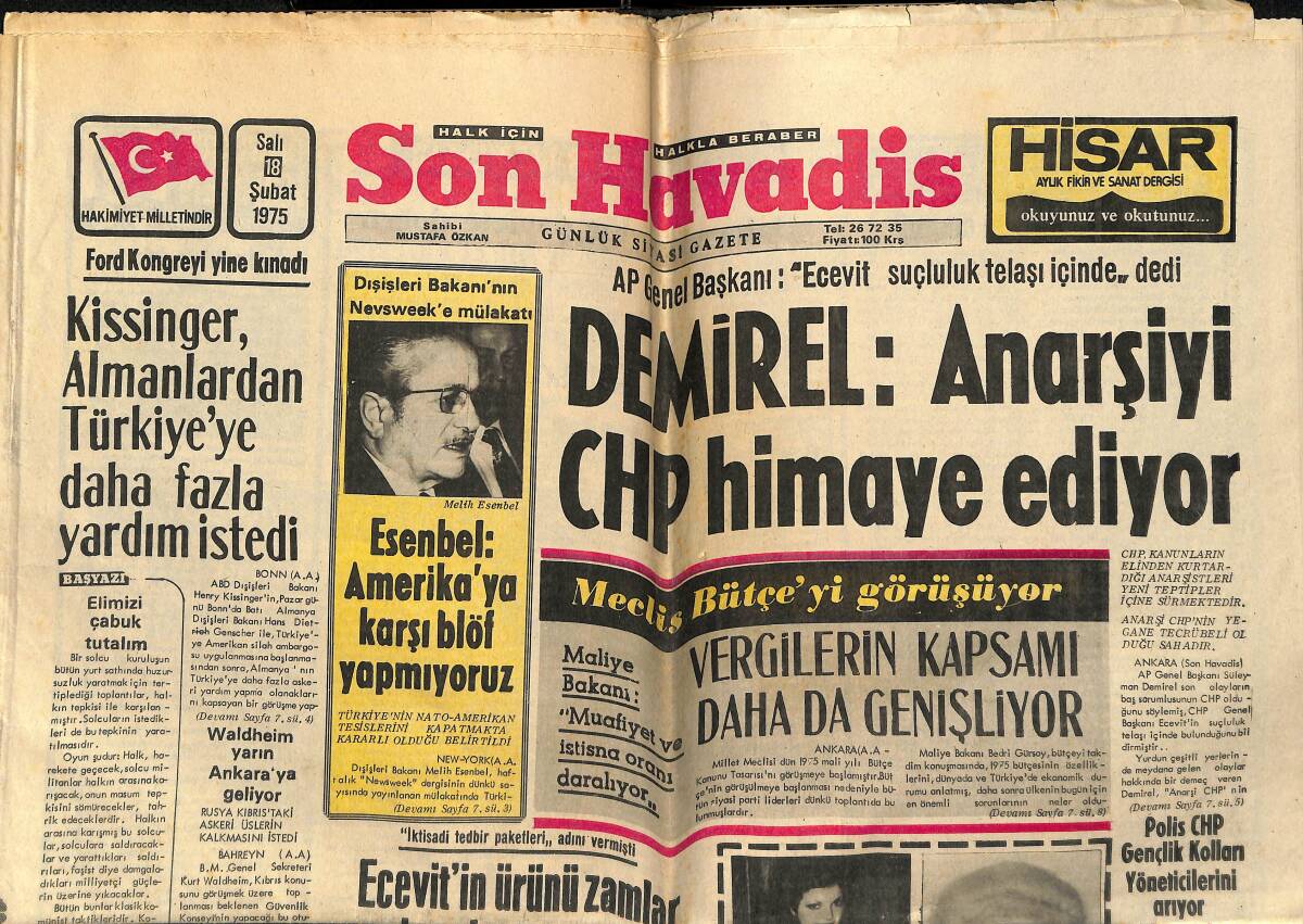 Son Havadis Gazetesi 18 Şubat 1975 - Şaki Özbay ''Ben Bu Kadar Adam Öldürmedim'' - Ford Kongreyi Yine Kınadı GZ160273 - 1