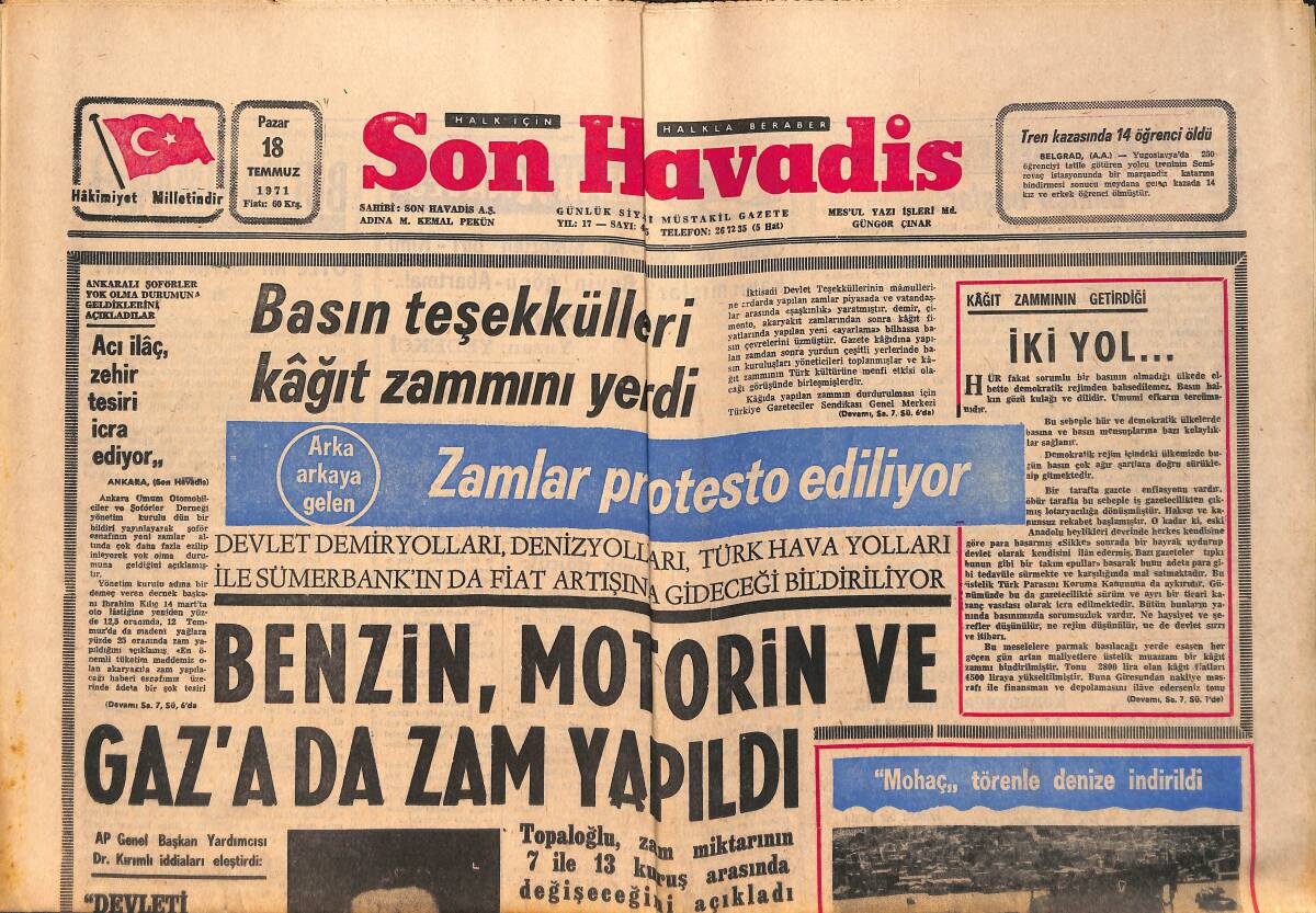 Son Havadis Gazetesi 18 Temmuz 1971 - Gezmiş Ve Arkadaşlarının Sorgusuna Dün Başlandı GZ158784 - 1