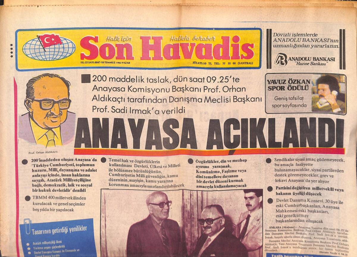 Son Havadis Gazetesi 18 Temmuz 1982 - Anayasa Açıklandı - İran , Basra Yakınlarında GZ149436 - 1