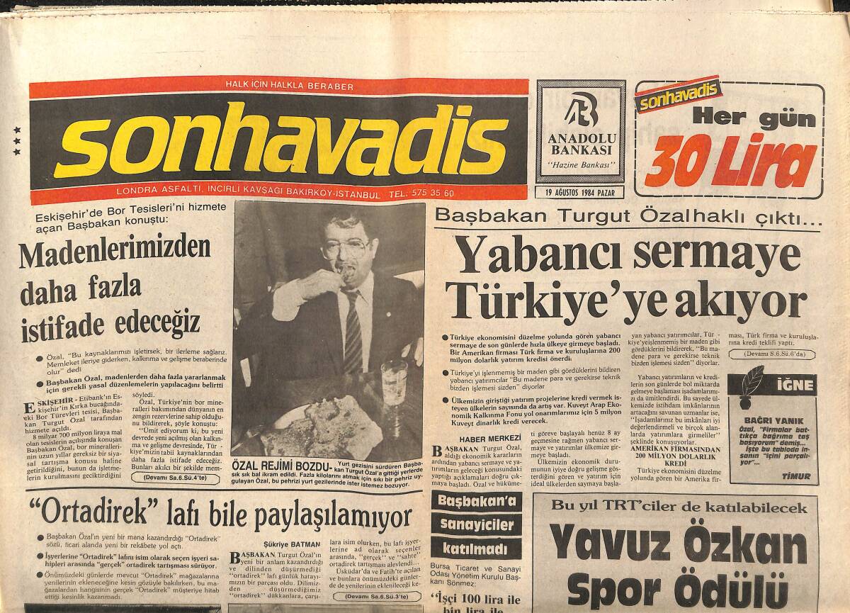 Son Havadis Gazetesi 19 Ağustos 1984 - Muhammed Ali Clay Şimdi de Kadınları Nakavt Edecek - Orhan Günşiray Denizcilik Şirketi Kuruyor GZ141089 - 1
