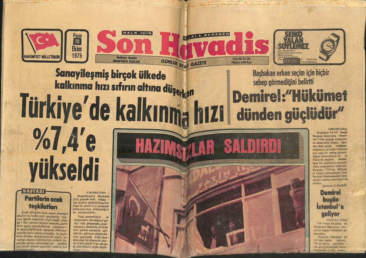 Son Havadis Gazetesi 19 Ekim 1975 - AP Fatih İlçe Binasına Gece Dinamit Atıldı GZ160277 - 1