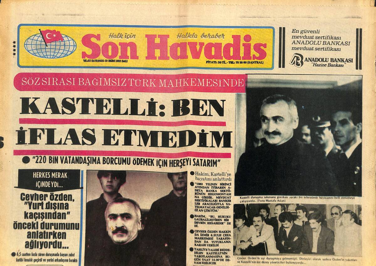Son Havadis Gazetesi 19 Ekim 1982 - Hakkı Bulut Sahnede Çiçek Yerine Hediye Alıyor - Kastelli: Ben İflas Etmedim GZ142823 - 1
