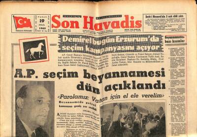 Son Havadis Gazetesi 19 Eylül 1965 - A.P. Seçim Beyannamesi Dün Açıklandı GZ65639 - 1