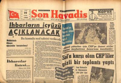 Son Havadis Gazetesi 19 Kasım 1965 - Sola Karşı Olan CHPliler Gizli Bir Toplantı Yaptı GZ56573 - 1