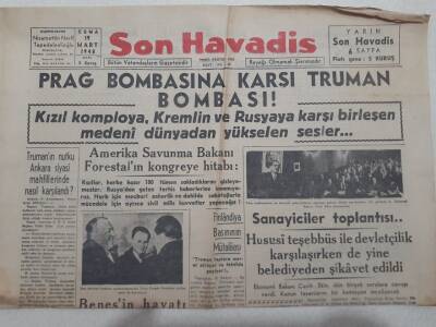 Son Havadis Gazetesi 19 Mart 1948 - Prag Bombasına Karşı Truman Bombası GZ71792 - 1