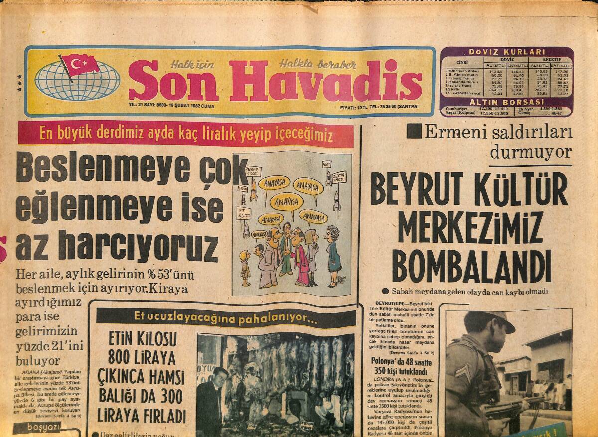 Son Havadis Gazetesi 19 Şubat 1982 - Beyrut Kültür Merkezimiz Bombalandı - İran-Irak Savaşı Tekrar Alevlendi GZ149703 - 1