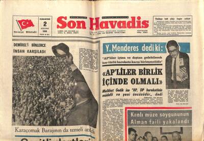 Son Havadis Gazetesi 2 Ağustos 1969 - Demireli Binlerce Kişi Karşıladı GZ97926 - 1