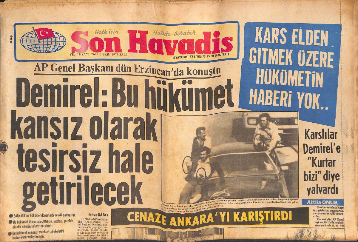 Son Havadis Gazetesi 2 Ekim 1979 - İstanbullu G.Saray'ın Tek Puanı İle Sevinebildi ! - Kars Elden Gitmek Üzere Hükümetin Haberi Yok.. GZ134438 - 1