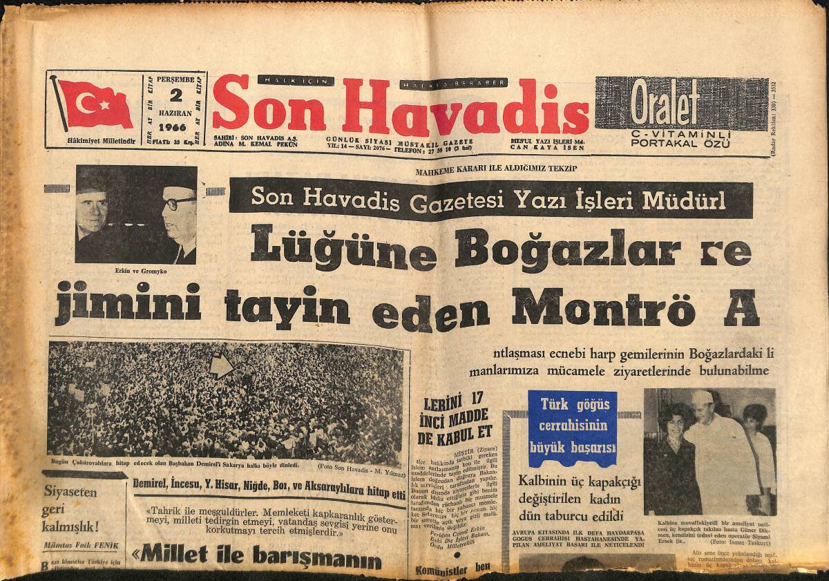 Son Havadis Gazetesi 2 Haziran 1966 - Bekata'nın Kızı Kilisede Nikâhlandı - Türkeş Taksim Mitinginde 27 Mayıs Sonrasını Anlattı GZ160467 - 1