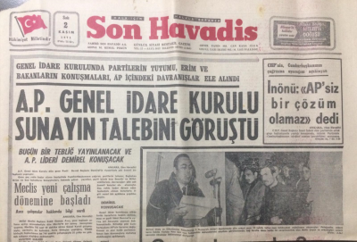 Son Havadis Gazetesi 2 Kasım 1971 - AP Genel İdare Kurulu Sunayın Talebini Görüştü - GZ12864 - 2