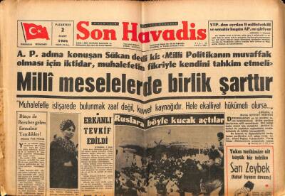 Son Havadis Gazetesi 2 Mart 1964 - Milli Meselelerde Birlik Şarttır GZ69821 - 1