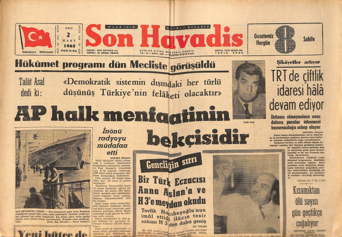 Son Havadis Gazetesi 2 Mart 1965 - Elizabeth Taylor'un Yarım Milyonluk Mücevheratı Çalındı GZ158823 - 1