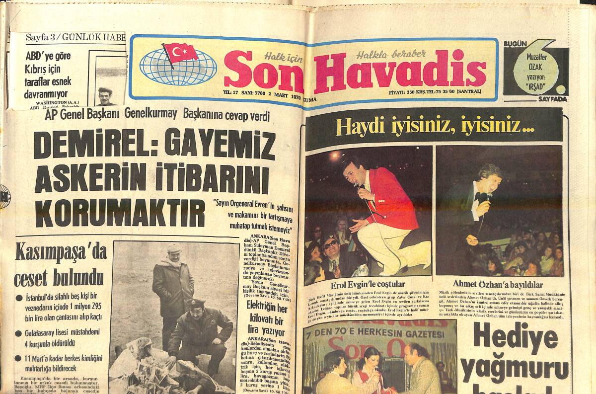 Son Havadis Gazetesi 2 Mart 1979 - Eski Ve Yeni Eşleri İran Şahı'nı Anlatıyor - Müzik Dünyamıza Altın Yağıyor İbrahim Tatlıses, Bülent Ersoy GZ143085 - 1