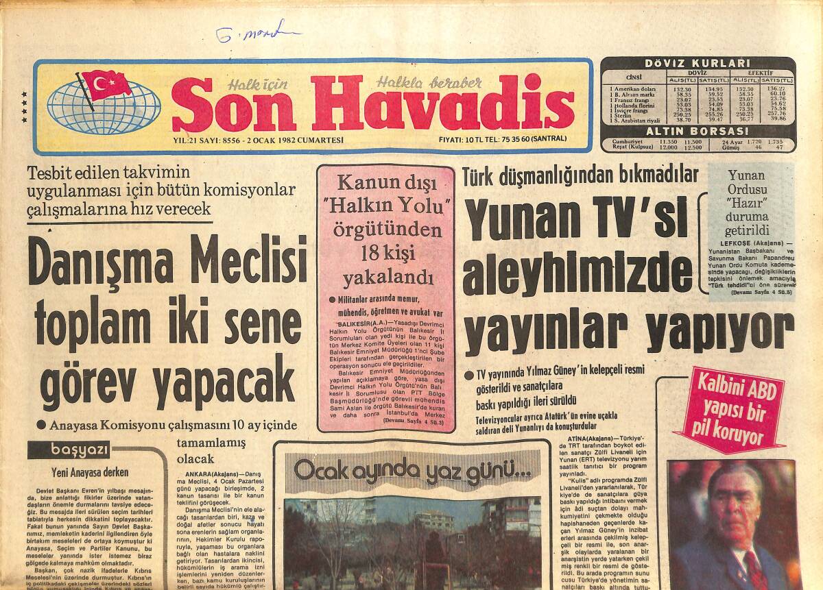 Son Havadis Gazetesi 2 Ocak 1982 - Brejnev Artık Oturarak Uyuyabiliyor - Yunan TV'si Aleyhimizde Yayınlar Yapıyor GZ142733 - 1