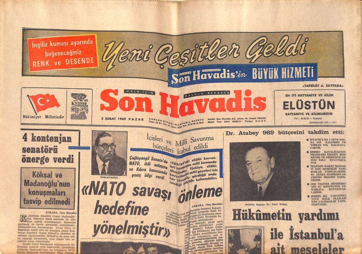 Son Havadis Gazetesi 2 Şubat 1969 - Köksal Ve Madanoğlu'nun Konuşmaları Tasvip Edilmedi GZ158774 - 1