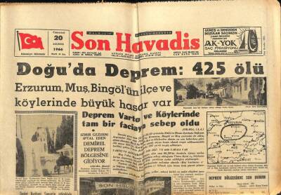 Son Havadis Gazetesi 20 Ağustos 1966 - Doğuda Deprem, 425 Ölü GZ80473 - 1
