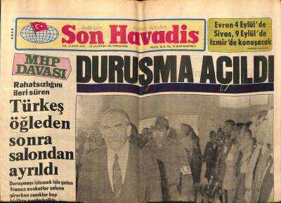 Son Havadis Gazetesi 20 Ağustos 1981 - MHP Davası Duruşma Açıldı, İki Solcu Terörist İdam Sehpasında GZ56443 - 1