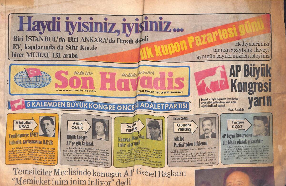 Son Havadis Gazetesi 20 Ekim 1978 - Maocular ve Leninciler Ankara'da Çatıştı - Türk, Irak Boru Hattı Yanıyor - Ajda Pekkan'ın Kiloları Dikkat Çekti GZ132518 - 1