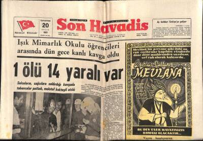 Son Havadis Gazetesi 20 Eylül 1969 - Işık Mimarlık Öğrencileri Arasında Dün Gece Kanlı Kavga Oldu 1 Ölü 14 Yaralı Var GZ56462 - 1