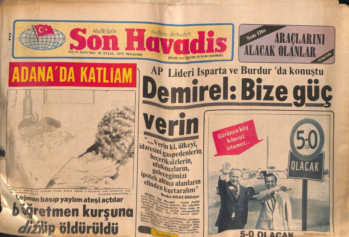 Son Havadis Gazetesi 20 Eylül 1979 - Galatasaray Mimarlık Akademisi İmtihan Sırasında Bombalandı - Şekip Ayhan Özışık Kanser GZ134578 - 1