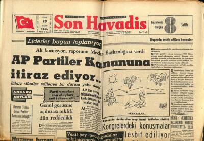 Son Havadis Gazetesi 20 Kasım 1964 - AP Partiler Kanununa İtiraz Ediyor... GZ74053 - 1