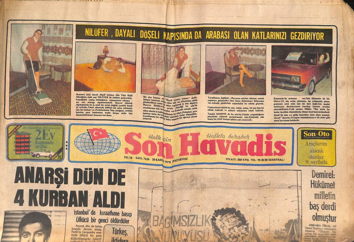 Son Havadis Gazetesi 20 Kasım 1978 - Koç Holding 15.Kuruluş Yıldönümünü Kutluyor - Anarşi Dün de 4 Kurban Aldı GZ134659 - 1