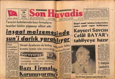 Son Havadis Gazetesi 20 Mart 1963 - Kayseri Savcısı Celal Bayarı Tahliyeye Hazır GZ73949 - 1